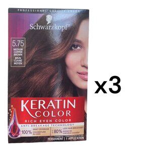 Schwarzkopf Keratin Color Anti-Age Hair Color 5.75 Medium Copper Brown Dye 3pk